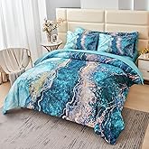 PERFEMET 6 Pcs Teal Marble Comforter Set Queen Watercolor Marble Printed Quilt Set Luxury Retro Artwork Style Gold Bed in A Bag Complete Set(Teal, Queen)