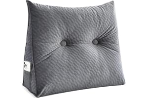 QNLONG Wedge-Pillow-Headboard-Small-(23.6x7.8x19.7 Inches), Dorm Bed Headboard Pillow Grey Reading Pillows Body Positioners Bedrest for Bed Back Pillow for Sitting in Sofa with Washable Cover