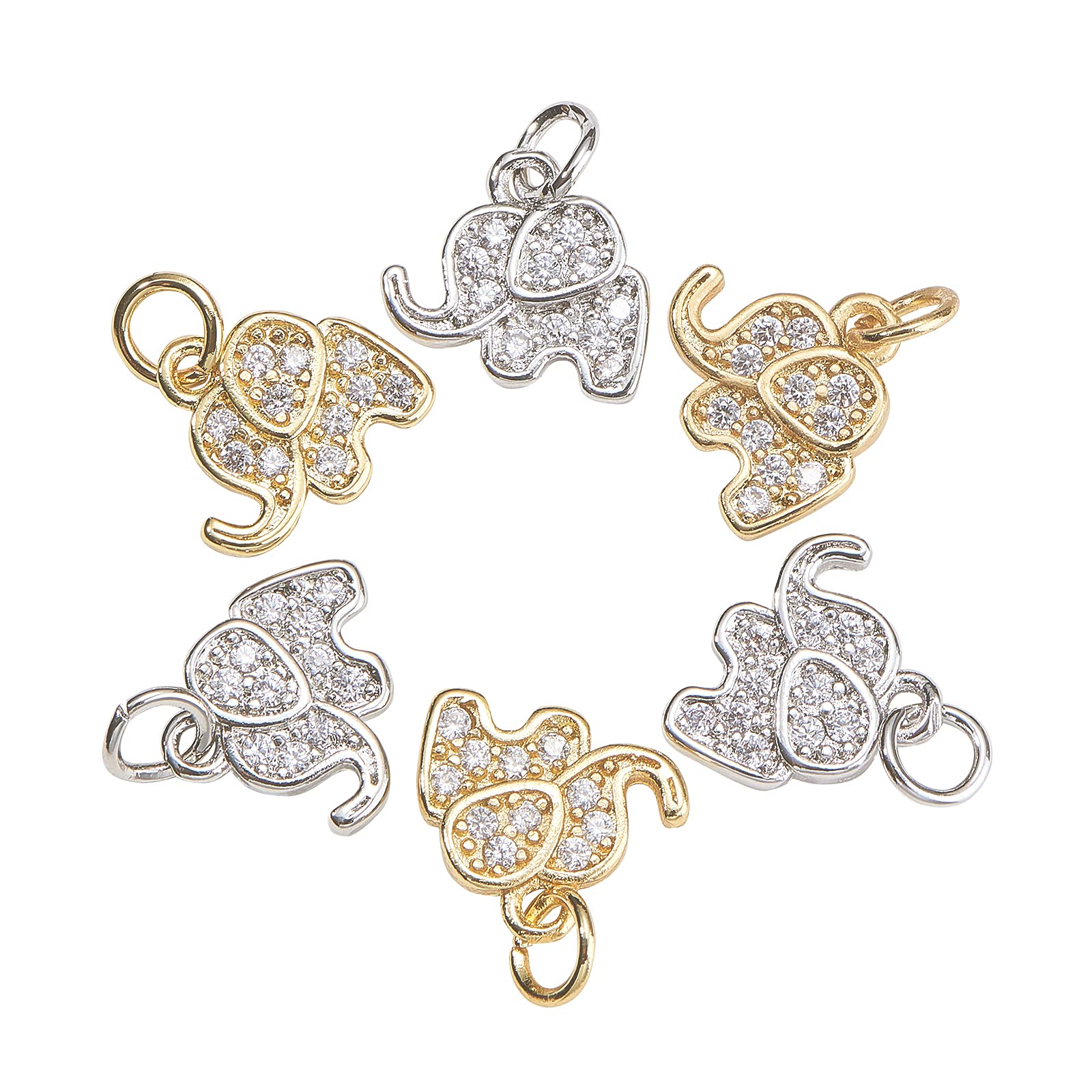 DanLingJewelry 20 pcs Random Color Elephant Charms CZ Stone Charms Micro Pave Cubic Zirconia Charms for Jewelry Making 10x11mm