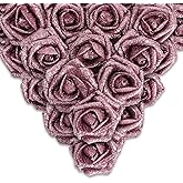 IPOPU Fake Roses,50PCS Rose Gold Flowers Artificial Glitter Roses with Stems for Crafts DIY Wedding Bouquet Home Party Decoration(Rose Gold)