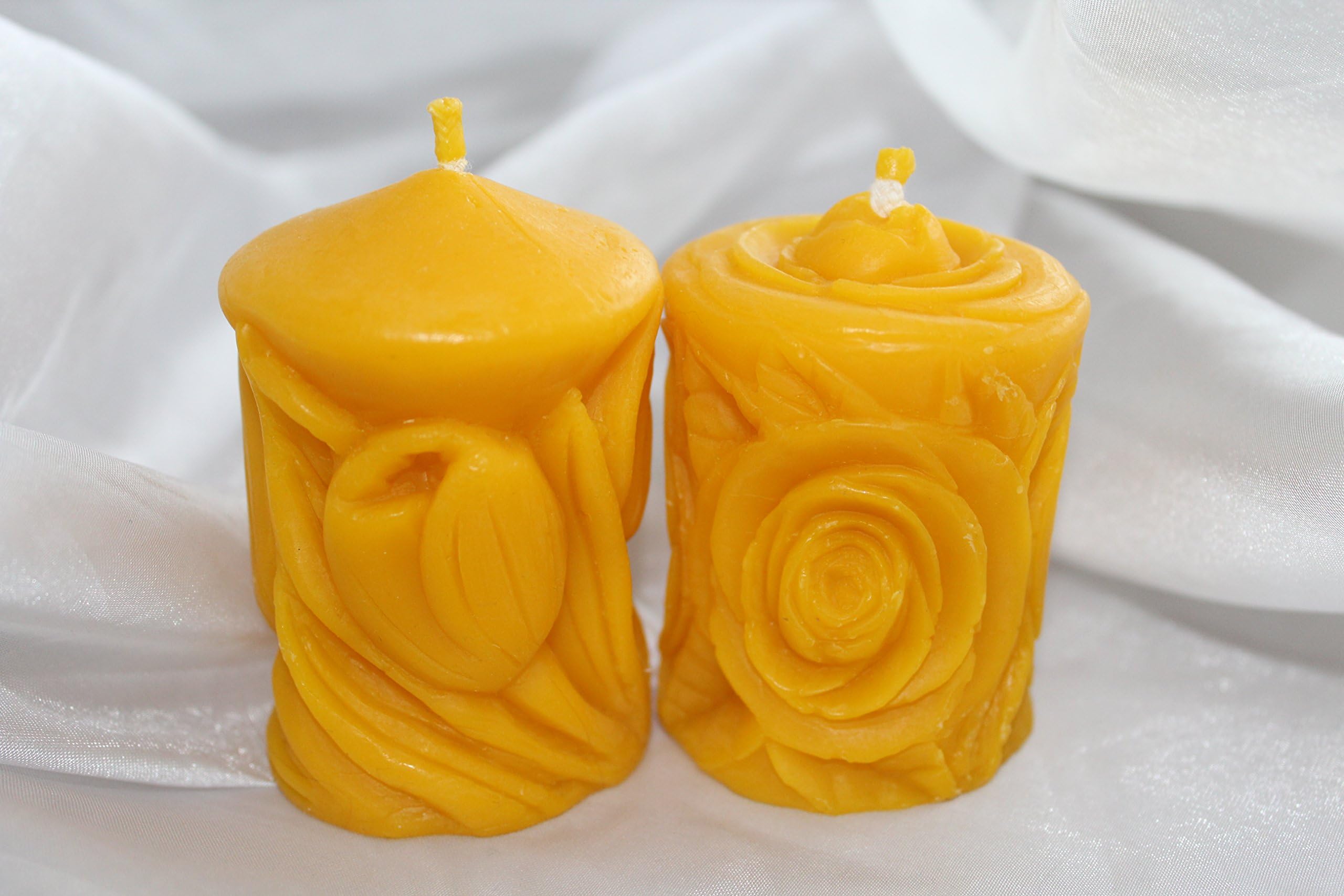 Beeswax Candles 100% Natural Organic Non Toxic Beeswax - Handmade Carved Candles - Pleasant Honey Flavor for Him or Her – Set of 2