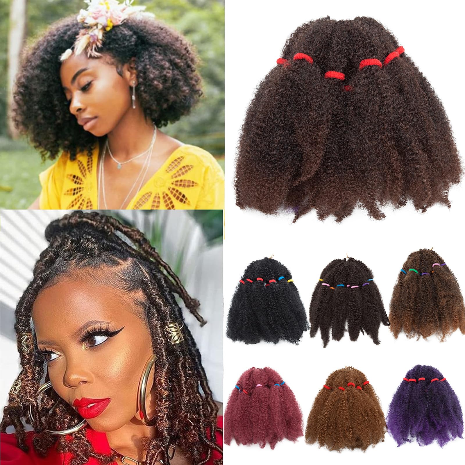 6 Bundles/Pack Curly Crochet Hair Bulk Braiding Hair 11 inch 240g Kinky Crochet Afro Kinky Twists Crochet Hair Extensions Hair Extensions Black mix Dark Auburn