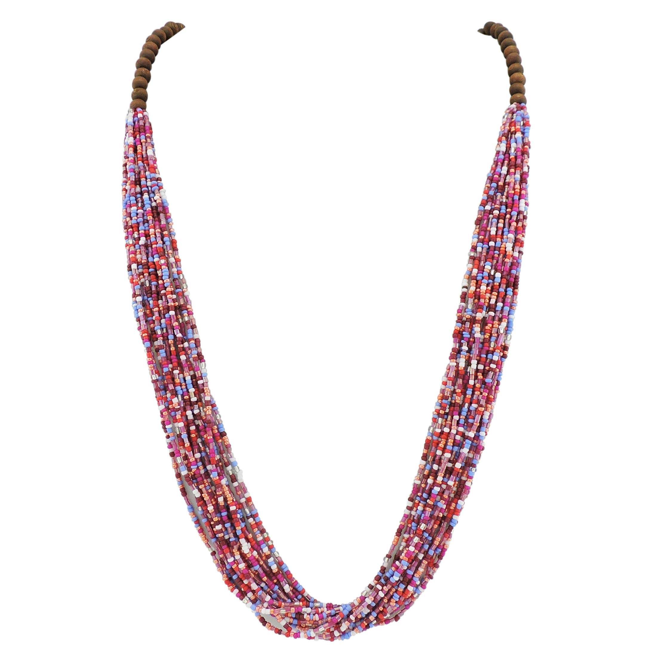 Bocar Long Multiple Row Handmade Beaded Statement Necklace with Gift Box (NK-10407-fuchsia red)