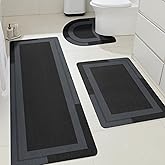 ACCUMTEK Ultra Thin Bath Mat, Upgrade Backing Non Slip Thin Bath Mats Fit Under Door, Quick Dry Ultra Absorbent Bathroom Rugs, Machine Washable Bath Rugs for Bathroom, Bathtub, Black/Bordered/3 Piece