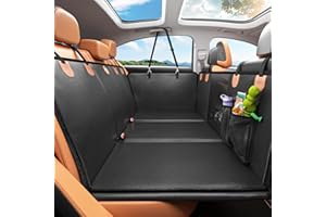MYJAQI Back Seat Extender for Dogs, Waterproof Dog Car Seat Cover with Hard Bottom, Premium PU Leather, Anti-Scratch, Non-Sli