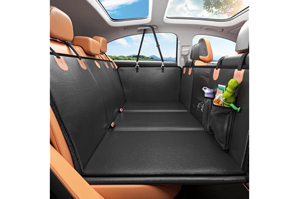 MYJAQI Back Seat Extender for Dogs, Waterproof Dog Car Seat Cover with Hard Bottom, Premium PU Leather, Anti-Scratch, Non-Sli