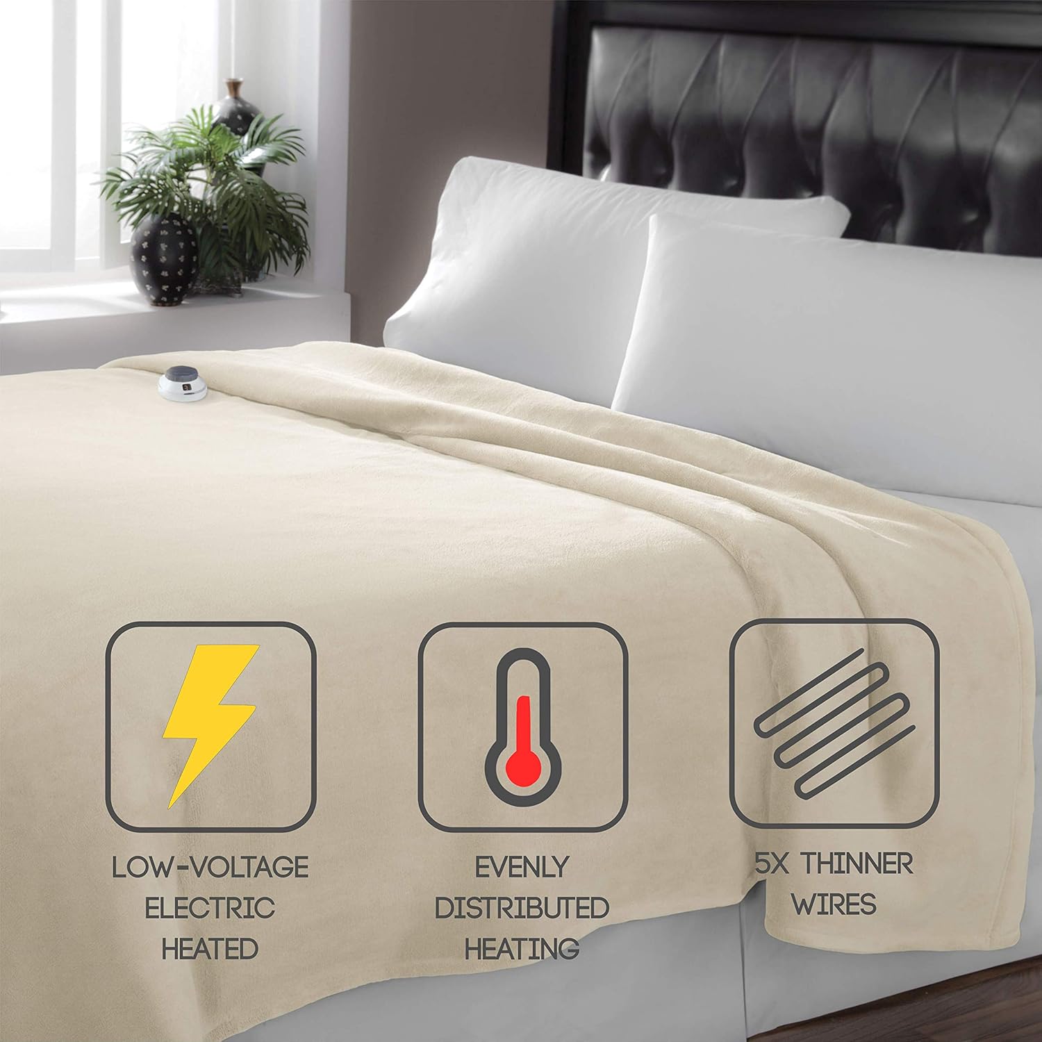 Serta | Luxe Plush Fleece Heated Electric Blanket with Safe & Warm Low-Voltage Technology Queen Pearl: Home & Kitchen