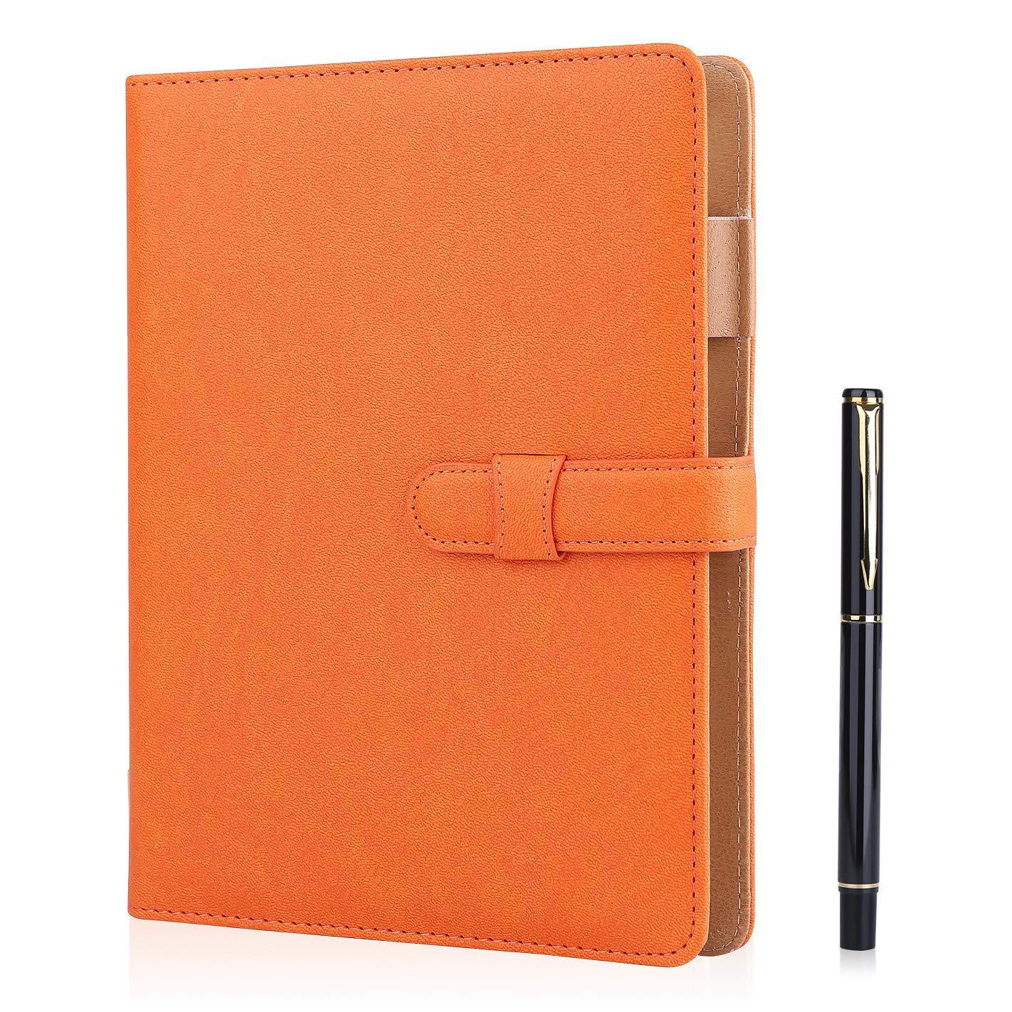 Minlna A5 Leather Notebook/Refillable Loose Leaf Business Notebook/Notepad,200 Thick Pages,Classic Lined with Pocket and Pen Holder,Can be Given as a Gift. (yellow)