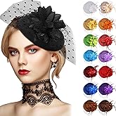 Jeyiour 15 Pcs Tea Party Hats for Women 20s Fascinators Pillbox Hats Headwear with Veil Flower Feathers for Wedding Church