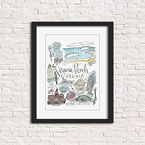 Virginia Beach, Virginia Wall Art - 8x10 inch Unframed Art Print - Watercolor Map Military Gift Homesick Hometown Souvenir Art Print Decor