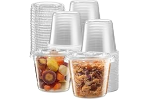 5 oz - 200 Sets Clear Diposable Plastic Portion Cups With Lids, Small Mini Containers For Portion Controll, Jello Shots, Meal