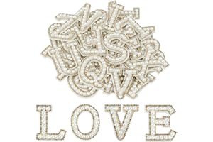 Morcheiong 52Pcs Pearl Rhinestone Letter Patches Self Adhesive A-Z, Stick on Pearl Letter Patches for Clothes, Fabric, Backpa