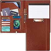 Brown Leather Portfolio Organizer Clipboard Storage Folio Padfolio for Men Notepad Notebooks for Work