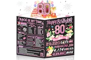 OLOSONG Cartes d'anniversaire pop-up 3D pour femme, idée de décoration de 80e anniversaire pour mère, grand-mère, or rose, cadeau d'anniversaire pour maman, épouse, tante, sœur, elle, Jumbo Back In