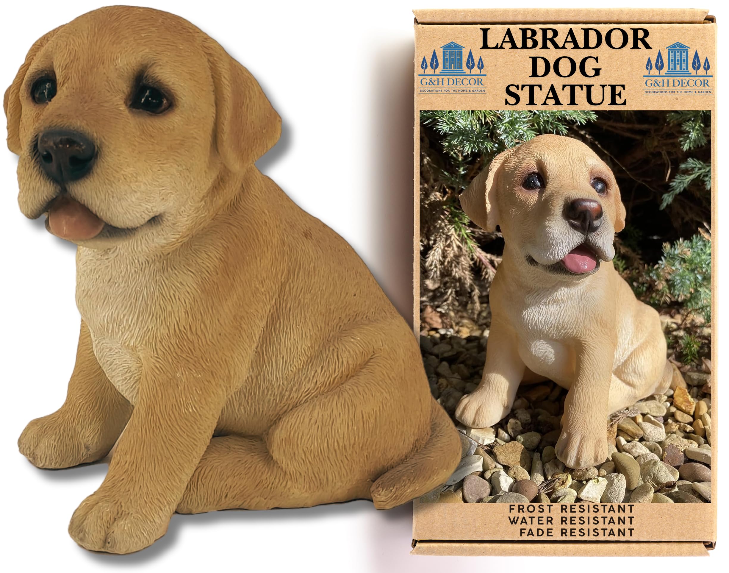 G&H Decor – Labrador Puppy Resin Animal Lawn Statue – Hand Finished Ornament with Intricate Detail – Figurine Suitable for Indoor or Outdoor Use – Frost Resistant Garden Patio Labrador Gifts (Sitting)