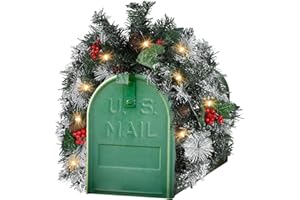 Yuxung 35.4 Inch Prelit Mailbox Christmas Swag with 20 White LED Lights Mail Box Swag with Pine Cone Berry Christmas Mailbox Decorations Outdoor Mailbox Wreath for Holiday Christmas Home Decor