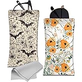 Cabreche 2 PCS Glasses Case Eyeglass Sunglasses Pouch Squeeze Portable Bag Soft Leather with Cleaning Cloth Women Men Girls