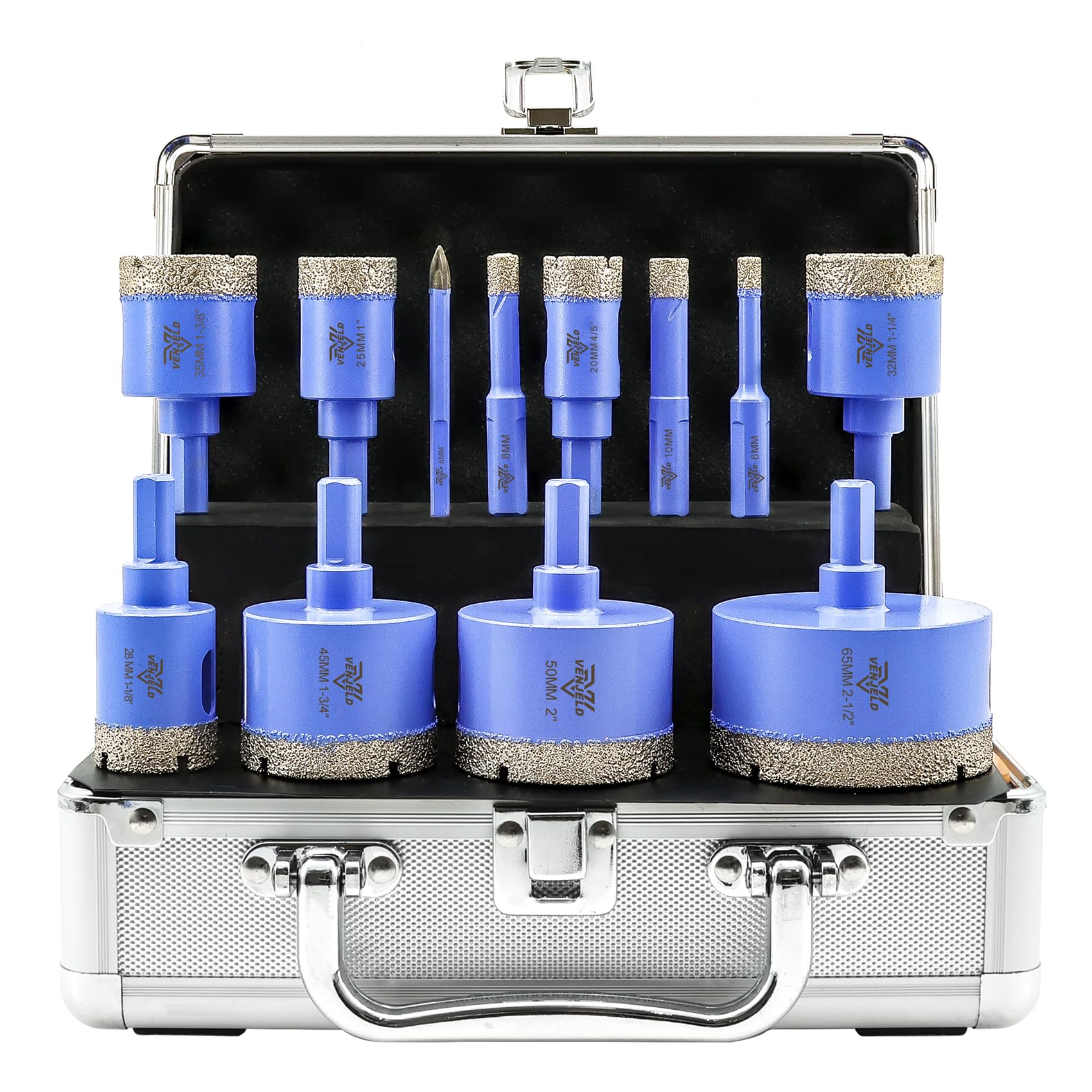 Diamond Drill Bits Set 12Pcs - 6/8/10/20/25/28/32/35/45/50/65mm Triangle Shank Tile Hole Saw Kit and 6mm Carbide Drill for Porcelain Tile Ceramic Granite Marble Dekton