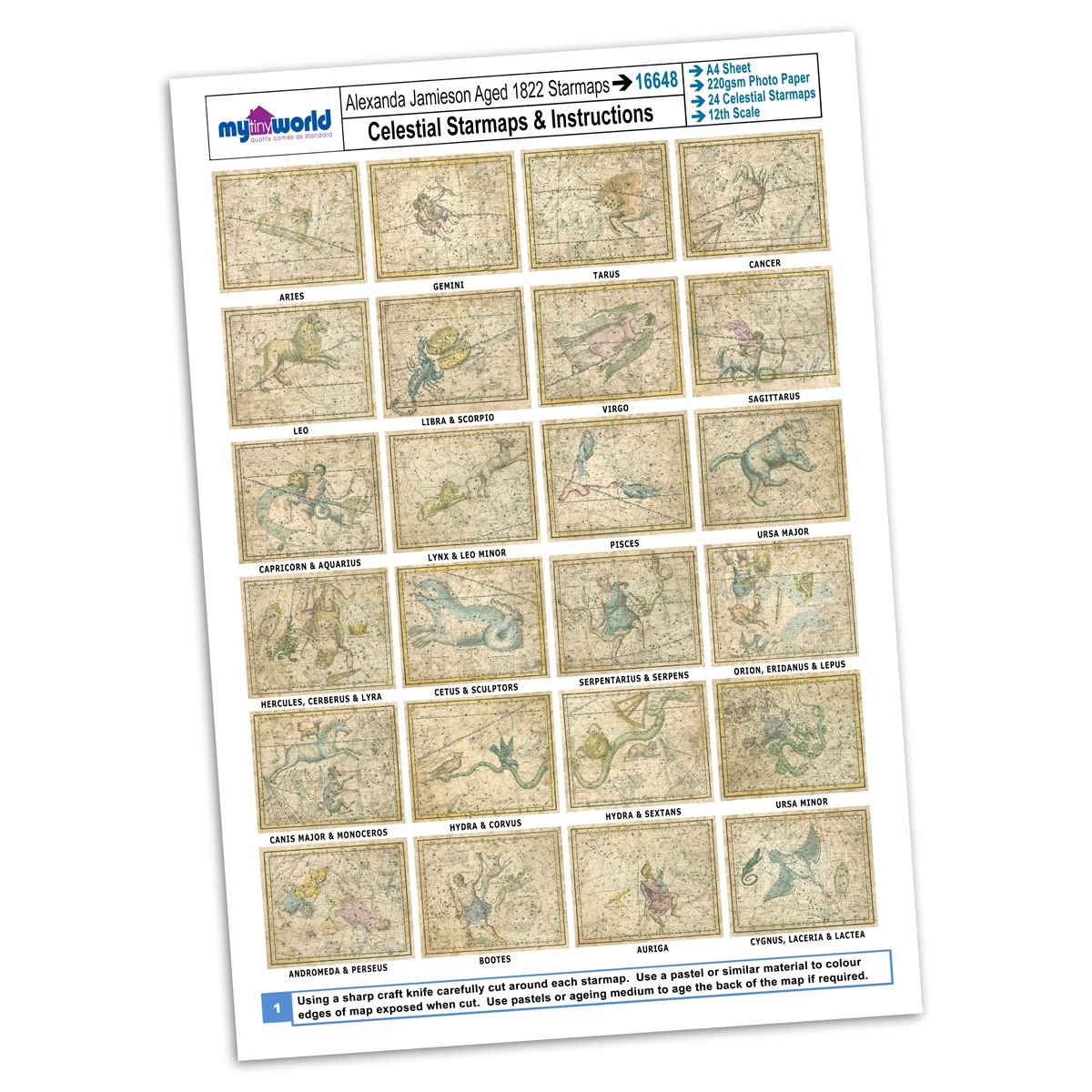 MyTinyWorld Dolls House Complete Set Aged Star Maps 1800s A4 Value Sheet