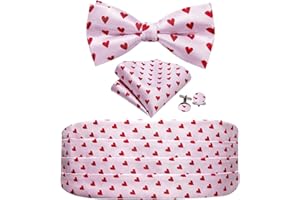 YOHOWA Men Cummerbund Bow Tie Set Silk Paisley Formal Pre-Tied Bowtie Pocket Square Cufflinks Wedding Party Prom