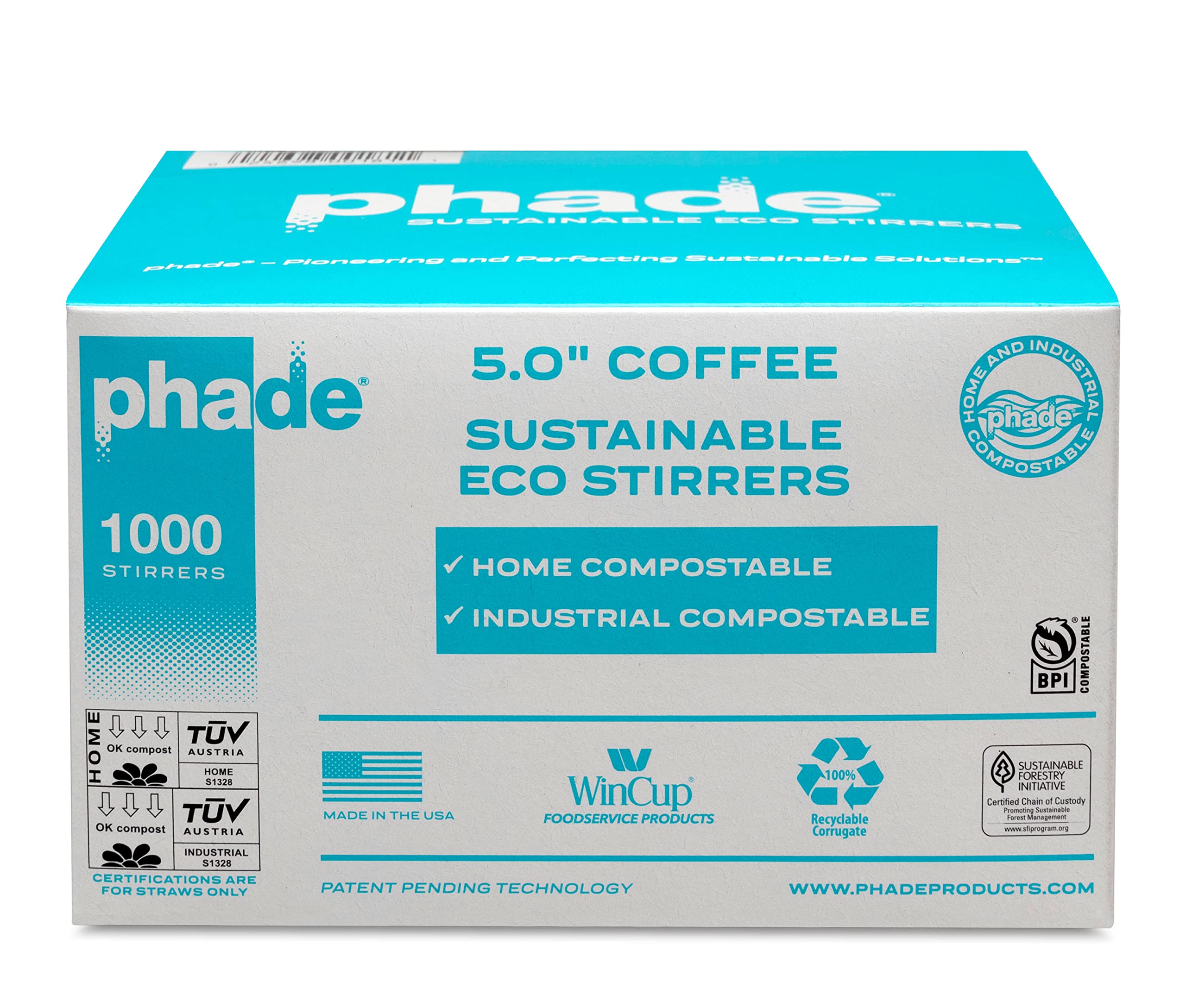 phade Eco-Friendly Cocktail Straws 1,000 Count - Sustainable Marine Biodegradable Compostable Stirrer, 1 Pack