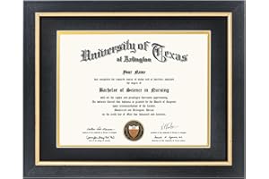 GMFrames 8.5x11 Wood Diploma Frame with Black Mat or Display 11x14 Certificates without Mat,Tempered Glass,Rustic Black Finish with Gold Trim