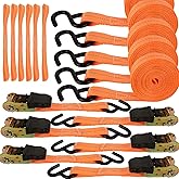 Ratchet Straps, 6Pack 20Ft Ratchet Tie Down Straps, 1700 LB Break Strength Ratchet Tie Down Straps with Safety Lock S Hooks & Soft Loops for Moving Cargo, Motorcycle, Appliances, Lawn Equipment