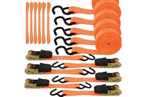 HNBUN Ratchet Straps, 6Pack 20Ft Ratchet Tie Down Straps, 1700 LB Break Strength Ratchet Tie Down Straps with Safety Lock S Hooks & Soft Loops for Moving Cargo, Motorcycle, Appliances, Lawn Equipment