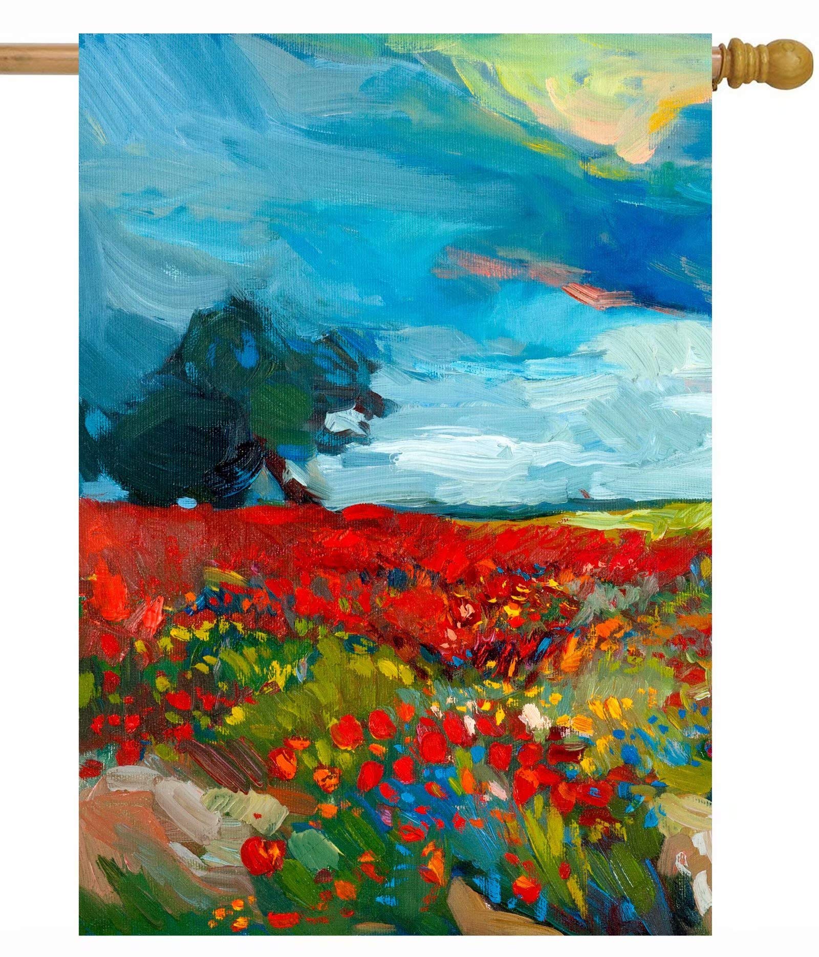 Photo 1 of ShineSnow Watercolor Spring Floral Flower Fields Farm Landscape Abstract Artwork House Flag 28" x 40" Double Sided Polyester Welcome Yard Garden Flag Banners for Patio Lawn Home Outdoor Decor