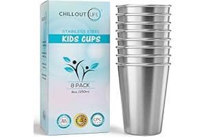 CHILLOUT LIFE Stainless Steel Kids Cups 8 oz - Stainless Steel Small Children Cups for Home & Outdoor Activities, BPA Free Unbreakable Premium Stackable Metal Drinking Glasses (8-Pack)