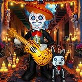6 FT Halloween Inflatables Decoration, Blow Up Yard Decorations, Day of The Dead Spooky Sugar Skull Guitar and Skeleton Dog, Dia De Los Muertos Décor with Built-in LED for Outdoor Garden, Lawn