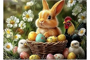 KEYIFA Easter Diamond Art Kits for Adults, DIY Diamond Painting Rabbit and Chicken, Round Full Drill, 5D Crystal Embroidery M