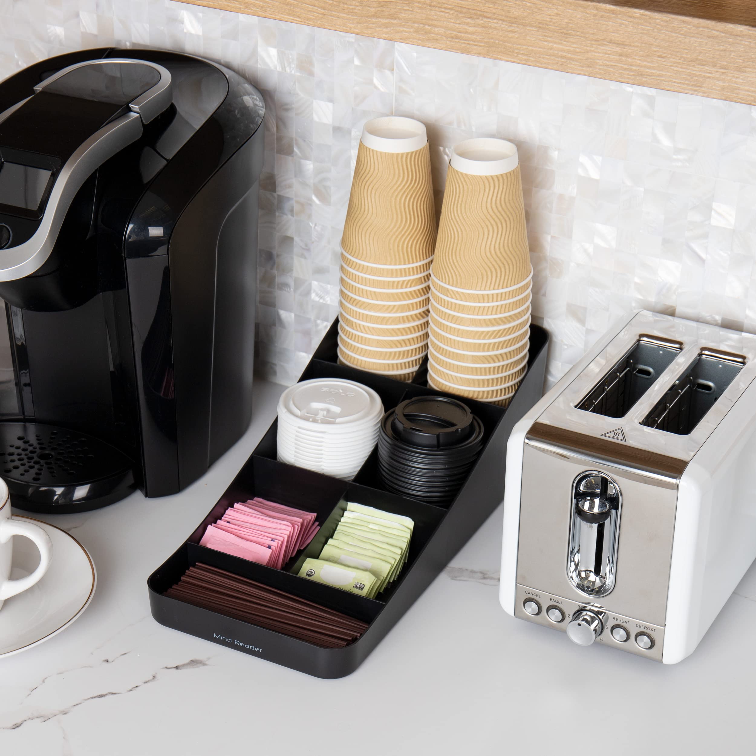 Mind Reader Cup and Condiment Station, Countertop Organizer, Coffee Bar, Kitchen, Stirrers, 7.25