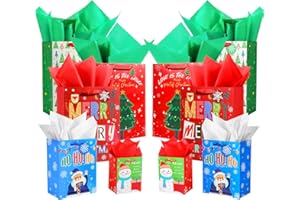 Blithely 10 PCS Christmas Gifts Tote Bags with Handles, Assorted Sizes Multifunctional Treat Bags for Wrapping Shopping, Xmas Party Supplies (2 Extra Large 15", 4 Large 13", 2 Medium 9", 2 Small 6")