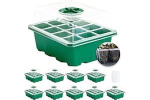 Haispring Seed Starter Kit 10-Pack with Humidity Dome, 120 Cells Propagation Trays & Base | All-in-One Mini Greenhouse for Se