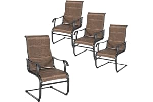 NUU GARDEN Patio Dining Chairs Set of 4, All Weather Outdoor Padded Textilene Patio Chairs, Breathable Spring Motion Textile High Back Outdoor Dining Chairs for Backyard, Lawn, Deck, Brown