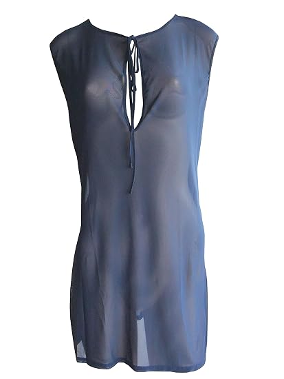 Solaire Transparent Sans Manches Robe Tunique Plage Bleu