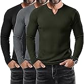 Baggyfly 3 Pack Men's Waffle Long Sleeve Shirts V Neck Thermal Pullover Tops Knit Tshirt Casual Basic Lightweight Undershirt