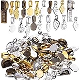 80pcs Glue on Bails Mixed Pendant Bails Glass Cabochon Tiles Pendants for Jewelry Making Necklace,20 Styles