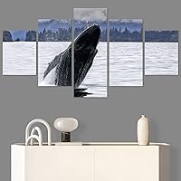 SIGNWIN 5 Panel Canvas Wall Art Modern Art Dolphin Expressive Marine Life Multicolor Nautical Photography Whale for Home Decorations Ready to Hang - 60