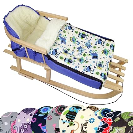 BambiniWelt Kombi-Angebot Holz-Schlitten mit Rückenlehne & Zugseil + universaler Winterfußsack (108cm), auch geeignet für Bab