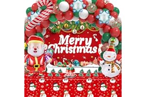 MIUCAT Christmas Party Decorations, Christmas Balloons Arch Kit with Merry Christmas Banner Snowman Tablecloth Snowflake Santa Claus Balloons for Friends Christmas Decorations Kit Supplies