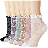bropapa Women's Ankle Socks,Ruffle Cuff,Cute Vintage Patterned,Casual Dress Sock,Princess Lettuce Floral Socks 6Pack