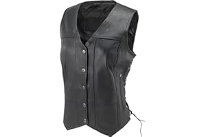 EXCELSIOR INT Women's Concealed Carry Sleeveless Solid Soft Leather Vest With Side Laces Motorcycle Biker Jacket For Women