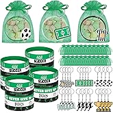 ShinyRelief 72 Pcs Soccer Party Favors Included 24 Soccer Bracelets, Keychains, and Organza Bags for for Sport Team Gifts Birthday Party Decorations