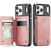 Vinich for iPhone 17 Pro Max Wallet Case with Card Holder, RFID Blocking Credit Slots Kickstand Shockproof Phone Cover Fit for iPhone 17 Pro Max 6.9" Rose Pink