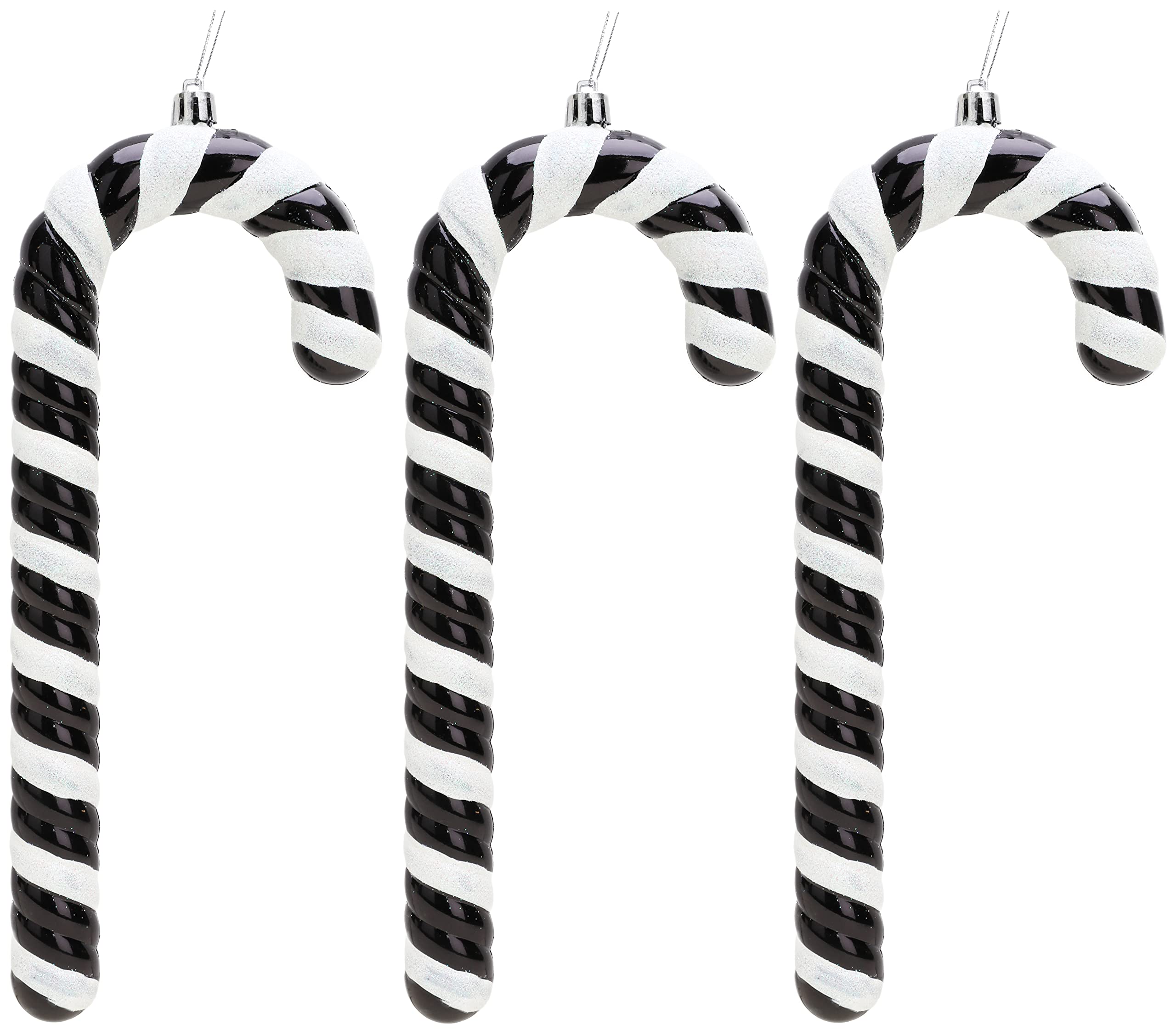 Christmas Concepts® Pack of 3–250mm (10") Extra Large Candy Cane Baubles – Shiny & Glitter Decorated – Christmas Decorations (Black)