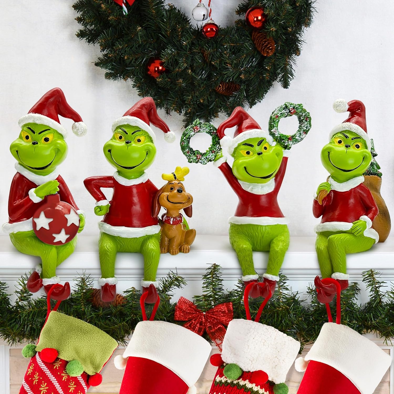 Stockings & Holders - Pinata Christmas Stocking Holders for Mantel Set of 4, Christmas Mantle Decorations, Fireplace Stocking Hangers 4 Pack, Mantle Hooks for Stockings, Farmhouse Rustic Xmas Decorations for Home Indoor