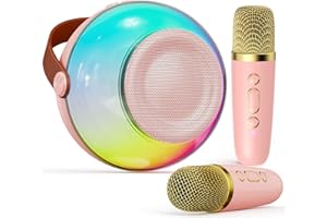 JAUYXIAN Mini Karaoke Machine for Kids Adults, Portable Bluetooth Speaker with 2 Wireless Microphones, Karaoke Toys for Family Party, Birthday Gifts for Girls Ages 4, 5, 6, 7, 8, 9, 10, 12+ (Pink, 2 Mics)