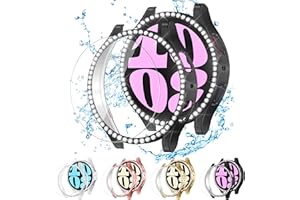 ALMNVO [4+4 Pack Bling Case for Samsung Galaxy Watch 6 Screen Protector 40mm, Tempered Glass Glitter Diamond Bumper Face Cover for Galaxy Watch 6/5/4 Accessories 40mm Galaxy Watch Case for Women